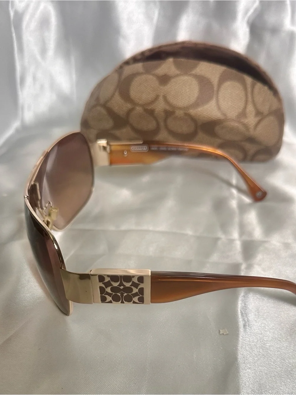 Coach Brown Gradient Shield Sunglasses with Gold Accents